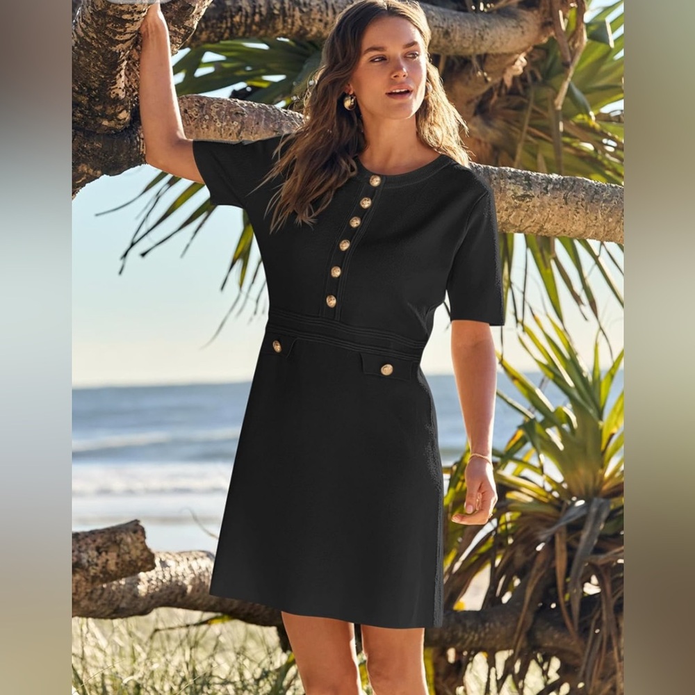 NWT MEROKEETY Sweater Dress with Beautiful Buttons
